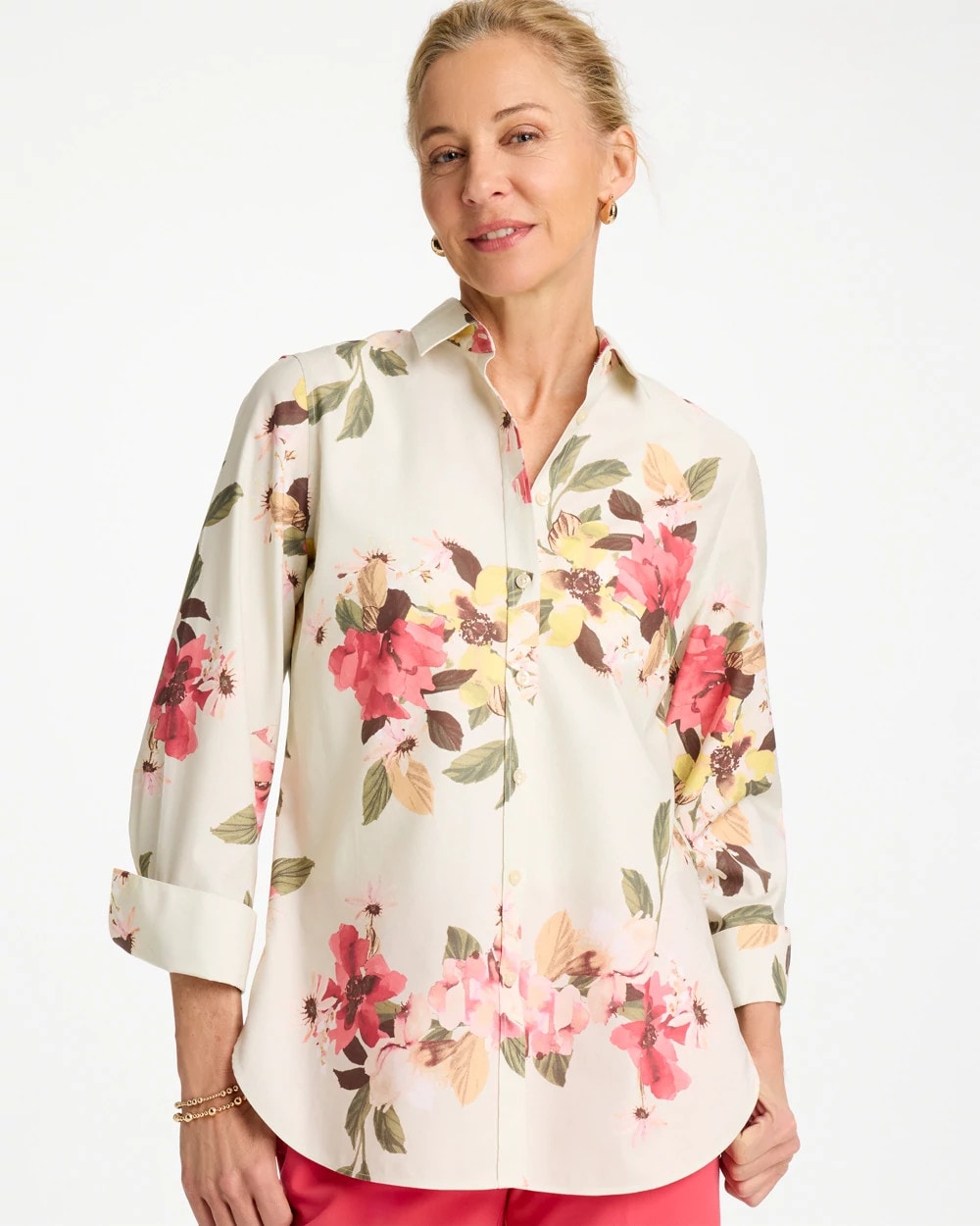 Chico's No Iron™ Printed Stretch Shirt Hot Honeysuckle