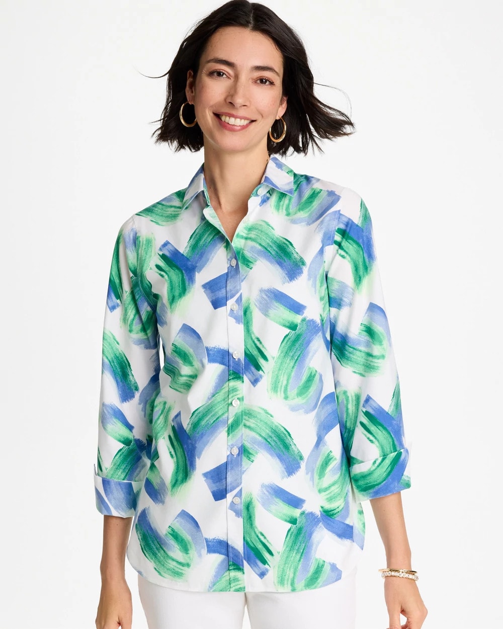 Chico's No Iron™ Printed Stretch Shirt Amparo Blue
