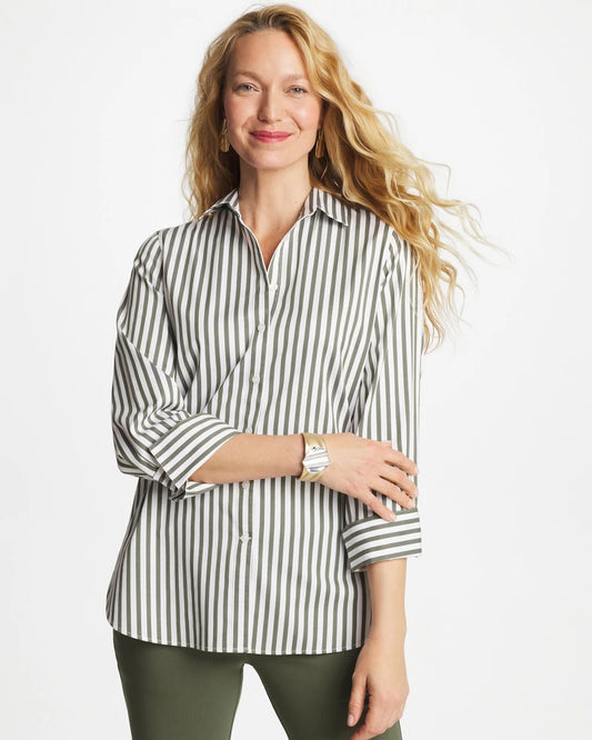 Chico's No Iron™ Stretch Striped Shirt Kelp Forest