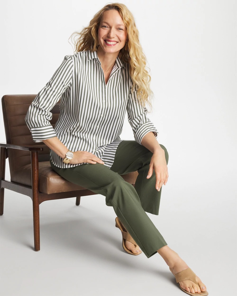 Chico's No Iron™ Stretch Striped Shirt Kelp Forest