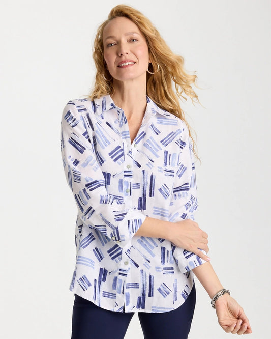 Chico's No Iron™ Printed Linen Shirt Amparo Blue