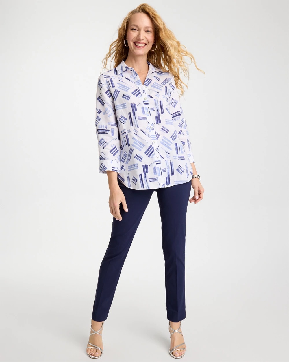 Chico's No Iron™ Printed Linen Shirt Amparo Blue