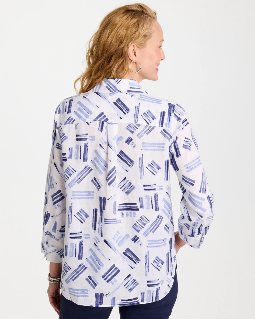 Chico's No Iron™ Printed Linen Shirt Amparo Blue