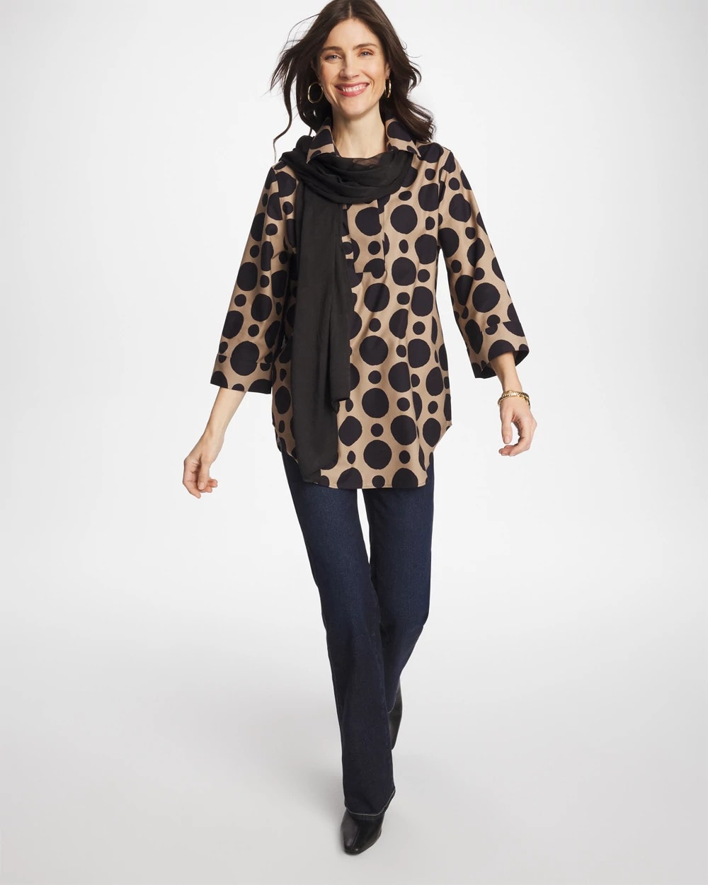 Chico's No Iron™ Stretch Global Dots Popover Tunic Cattail Brown