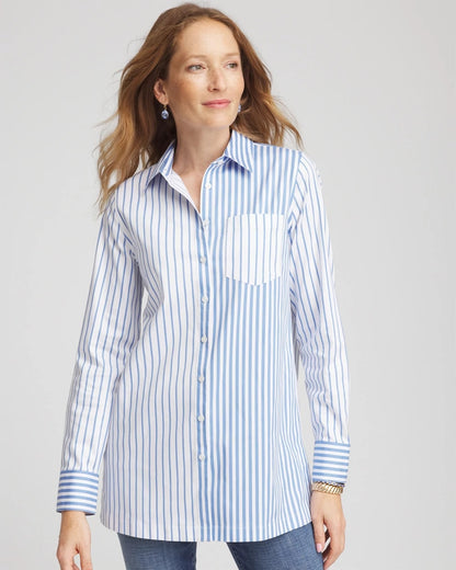 Chico's No Iron™ Stripe Mix Tunic Tidal Blue