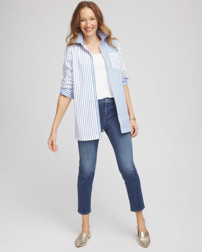 Chico's No Iron™ Stripe Mix Tunic Tidal Blue