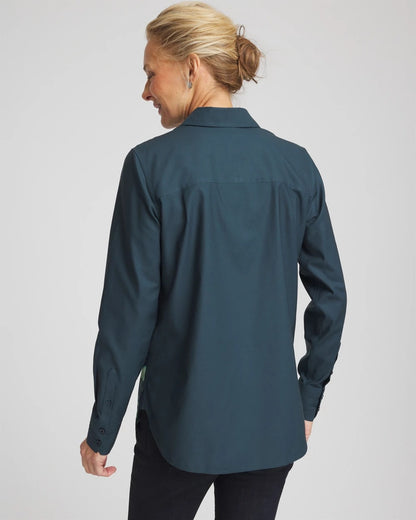 Chico's No Iron™ Glacial Flora Sateen Shirt Teal Shadow