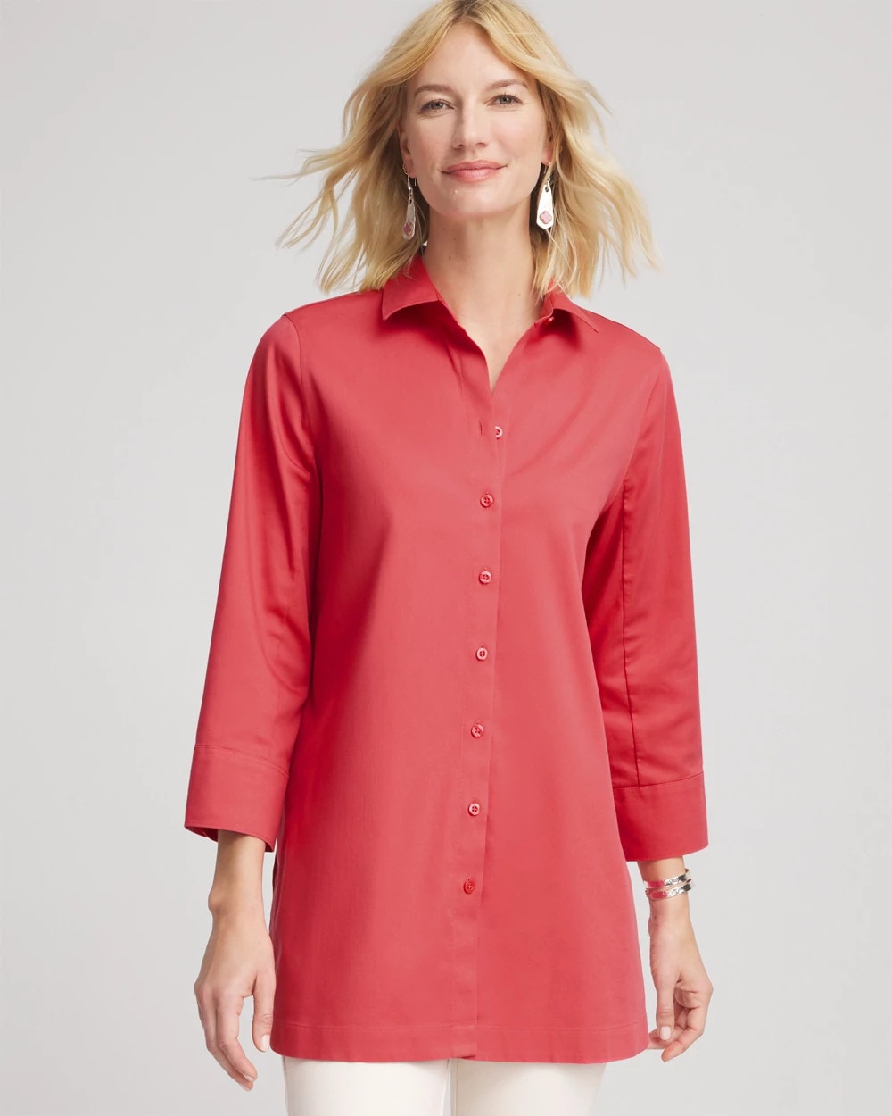 Chico's No Iron™ Classic Button Down Tunic Folkloric Red