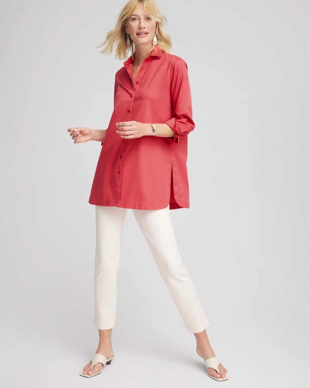Chico's No Iron™ Classic Button Down Tunic Folkloric Red