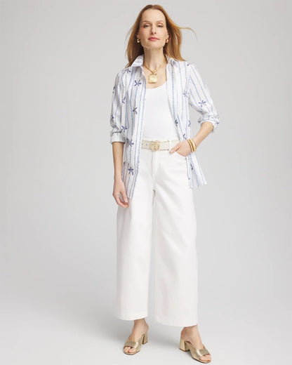 Chico's No Iron™ Palm Striped Sateen Shirt Blue Casa