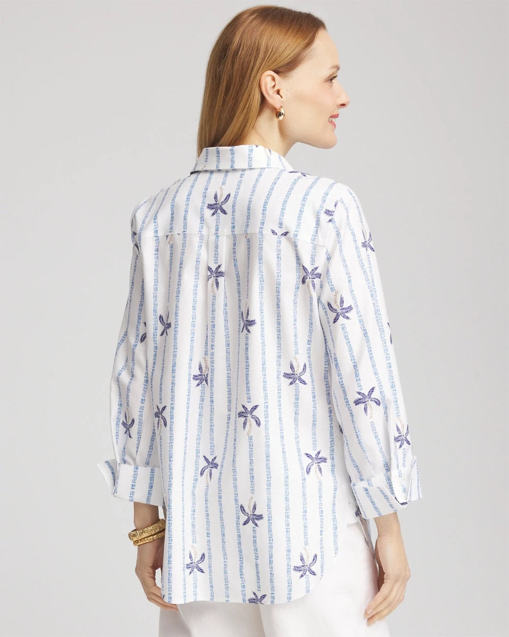 Chico's No Iron™ Palm Striped Sateen Shirt Blue Casa