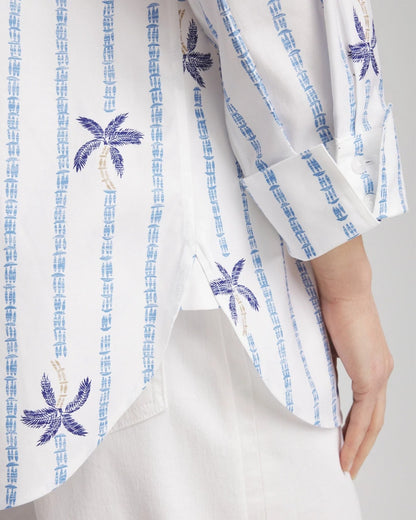 Chico's No Iron™ Palm Striped Sateen Shirt Blue Casa