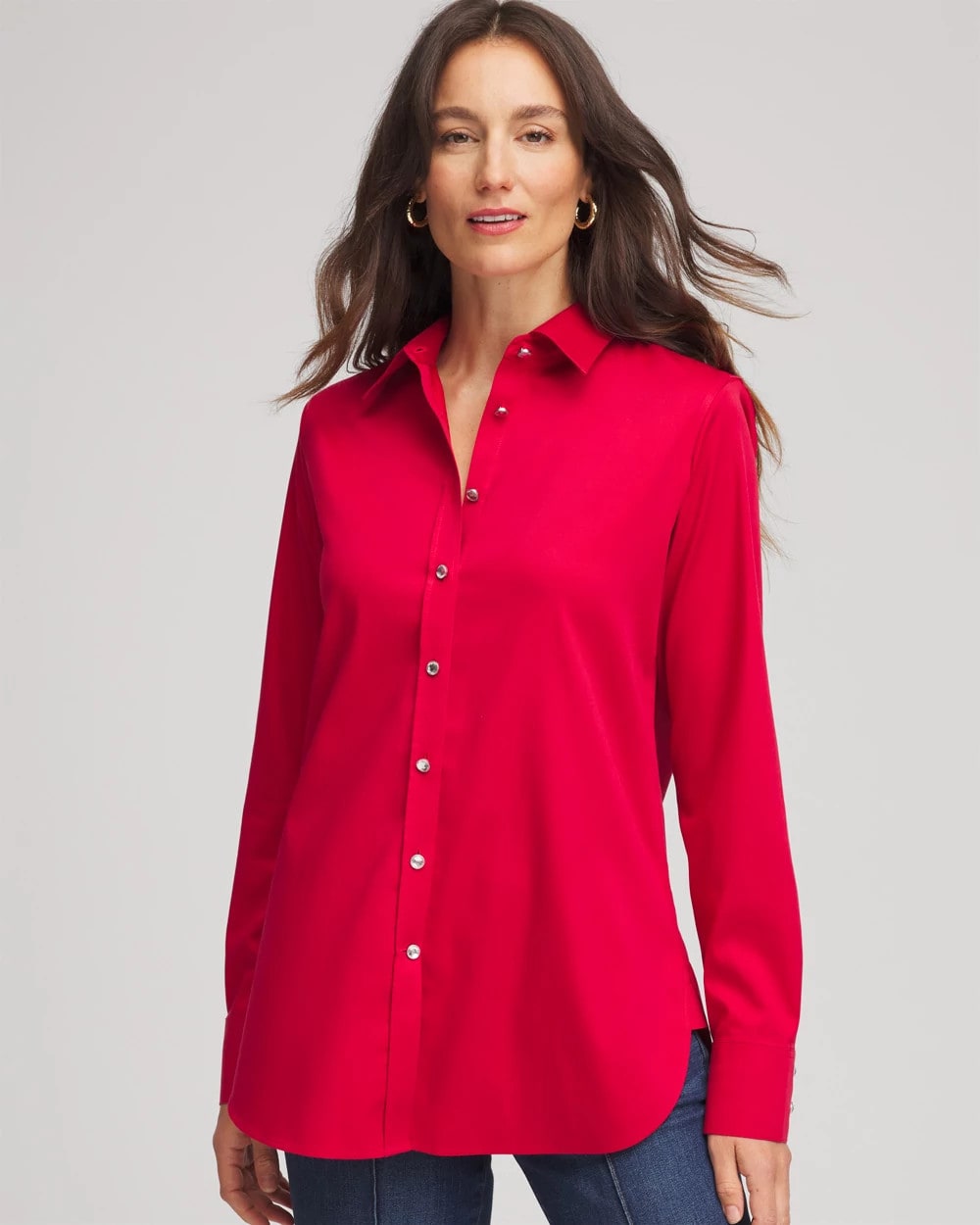 Chico's No Iron™ Rhinestone Button Shirt Carmine Red