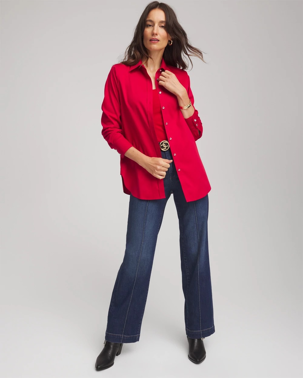 Chico's No Iron™ Rhinestone Button Shirt Carmine Red