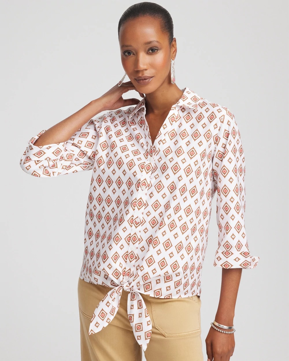 Chico's No Iron™ Tie-Front Geo-Print Shirt Siesta Rose