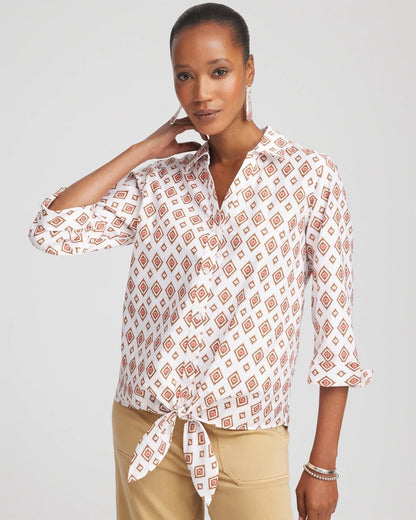 Chico's No Iron™ Tie-Front Geo-Print Shirt Siesta Rose