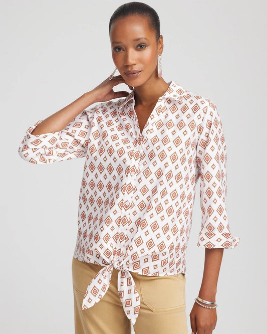 Chico's No Iron™ Tie-Front Geo-Print Shirt Siesta Rose