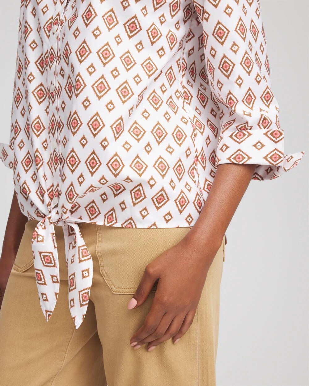 Chico's No Iron™ Tie-Front Geo-Print Shirt Siesta Rose