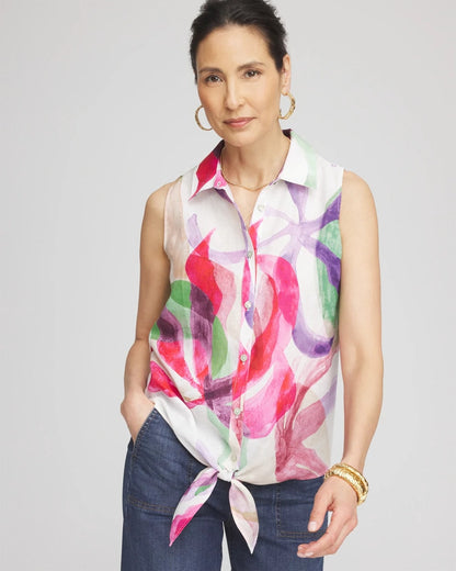 Chico's No Iron™ Bloom Linen Tie-Front Shirt Crushed Berries