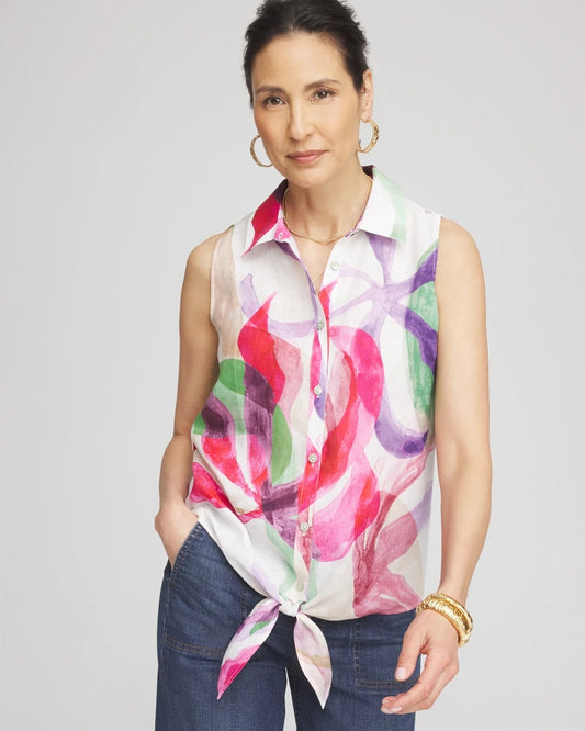 Chico's No Iron™ Bloom Linen Tie-Front Shirt Crushed Berries