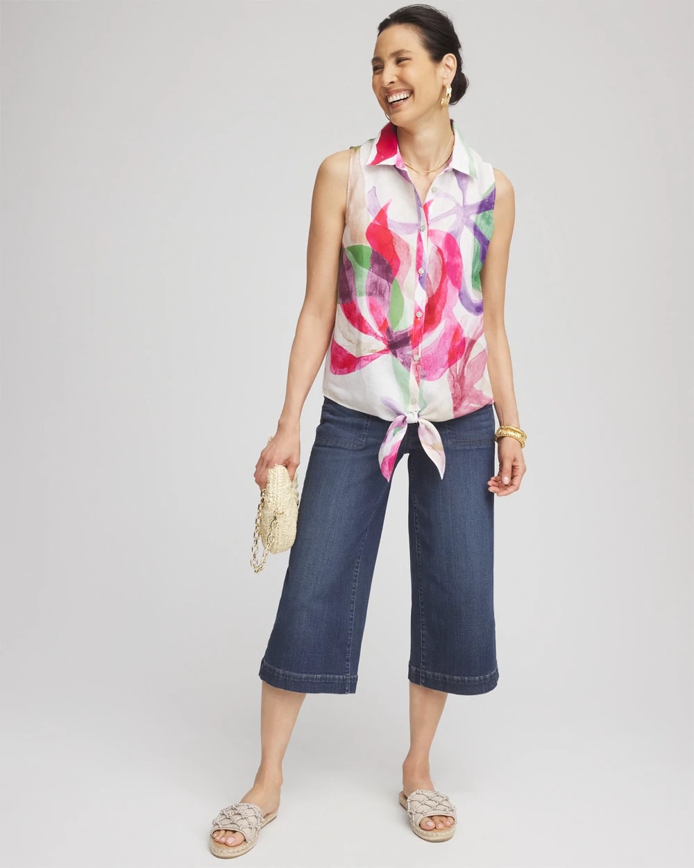Chico's No Iron™ Bloom Linen Tie-Front Shirt Crushed Berries