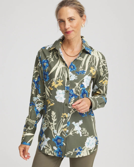 Chico's No Iron™ Printed Sateen Shirt Nettle Leaf