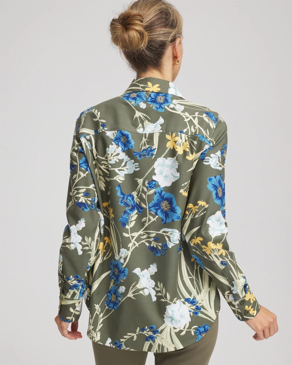 Chico's No Iron™ Printed Sateen Shirt Nettle Leaf