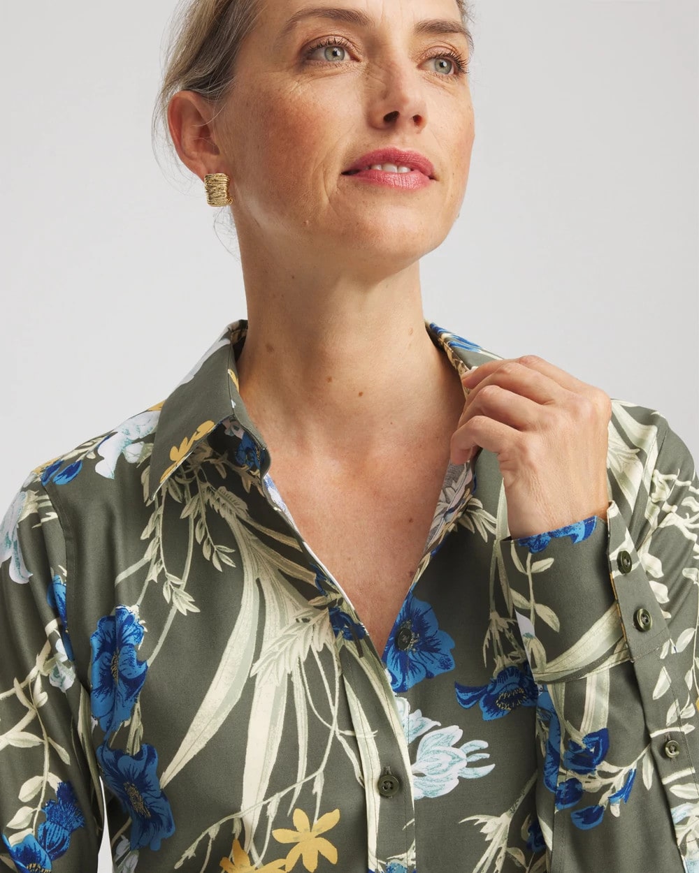 Chico's No Iron™ Printed Sateen Shirt Nettle Leaf