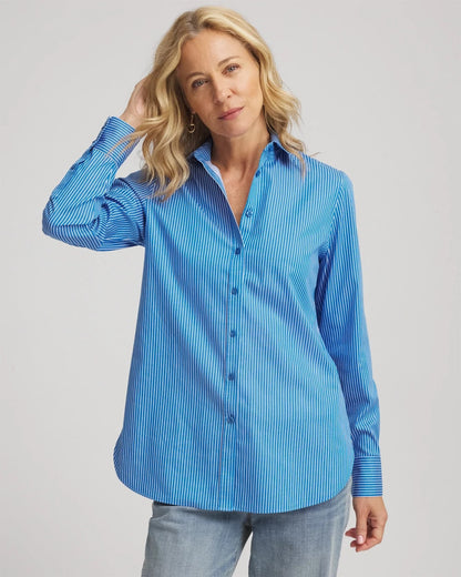 Chico's No Iron™ Classic Striped Shirt Empire Blue