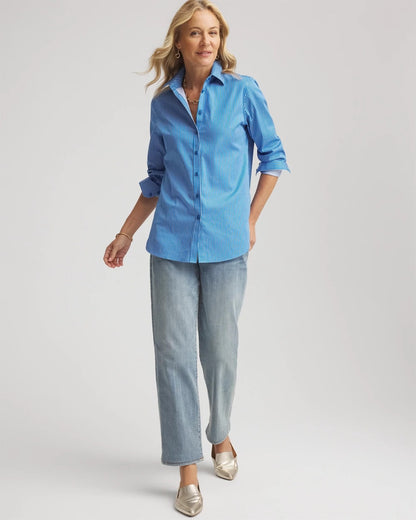 Chico's No Iron™ Classic Striped Shirt Empire Blue