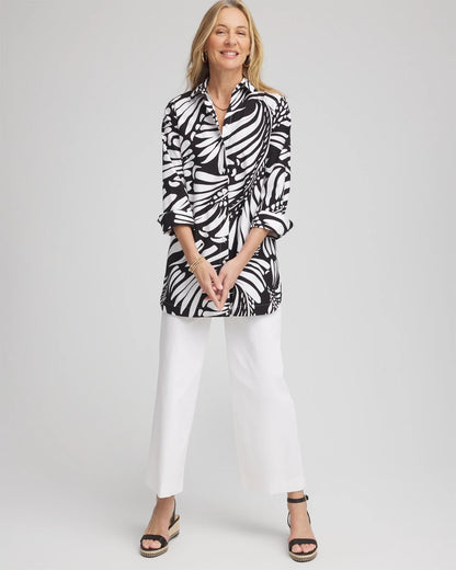 Chico's No Iron™ Printed Palms Button Down Tunic Black