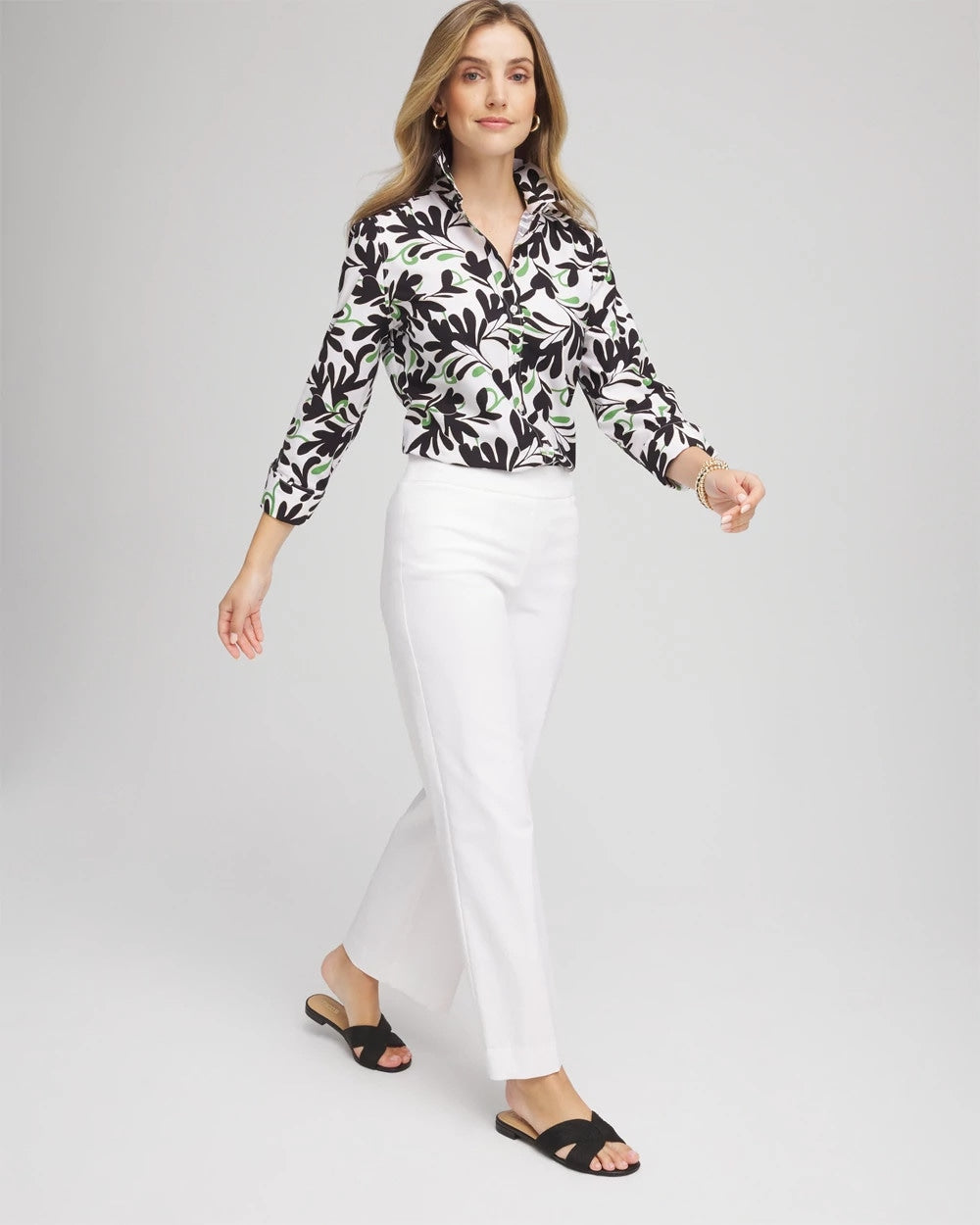 Chico's No Iron™ Abstract Floral Shirt Salted Lime