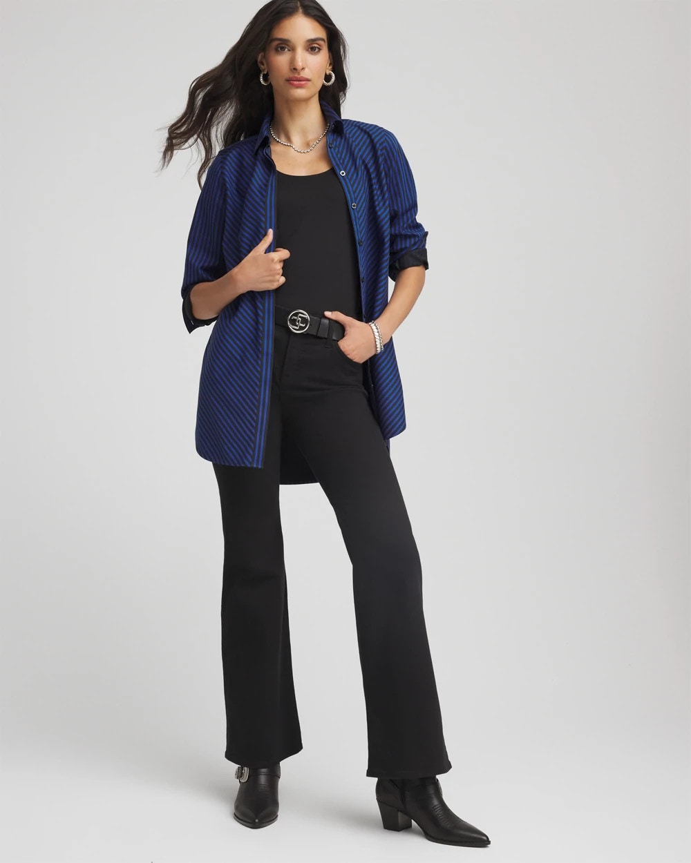 Chico's No Iron™ Slimming Striped Tunic Cobalt Stone