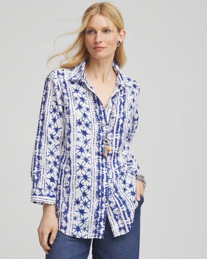 Chico's No Iron™ Star Print Linen Shirt Rich Cobalt