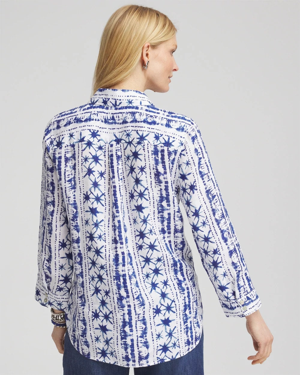 Chico's No Iron™ Star Print Linen Shirt Rich Cobalt
