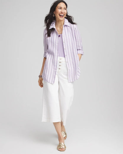 Chico's No Iron™ Plum Striped Linen Shirt Plum Shade