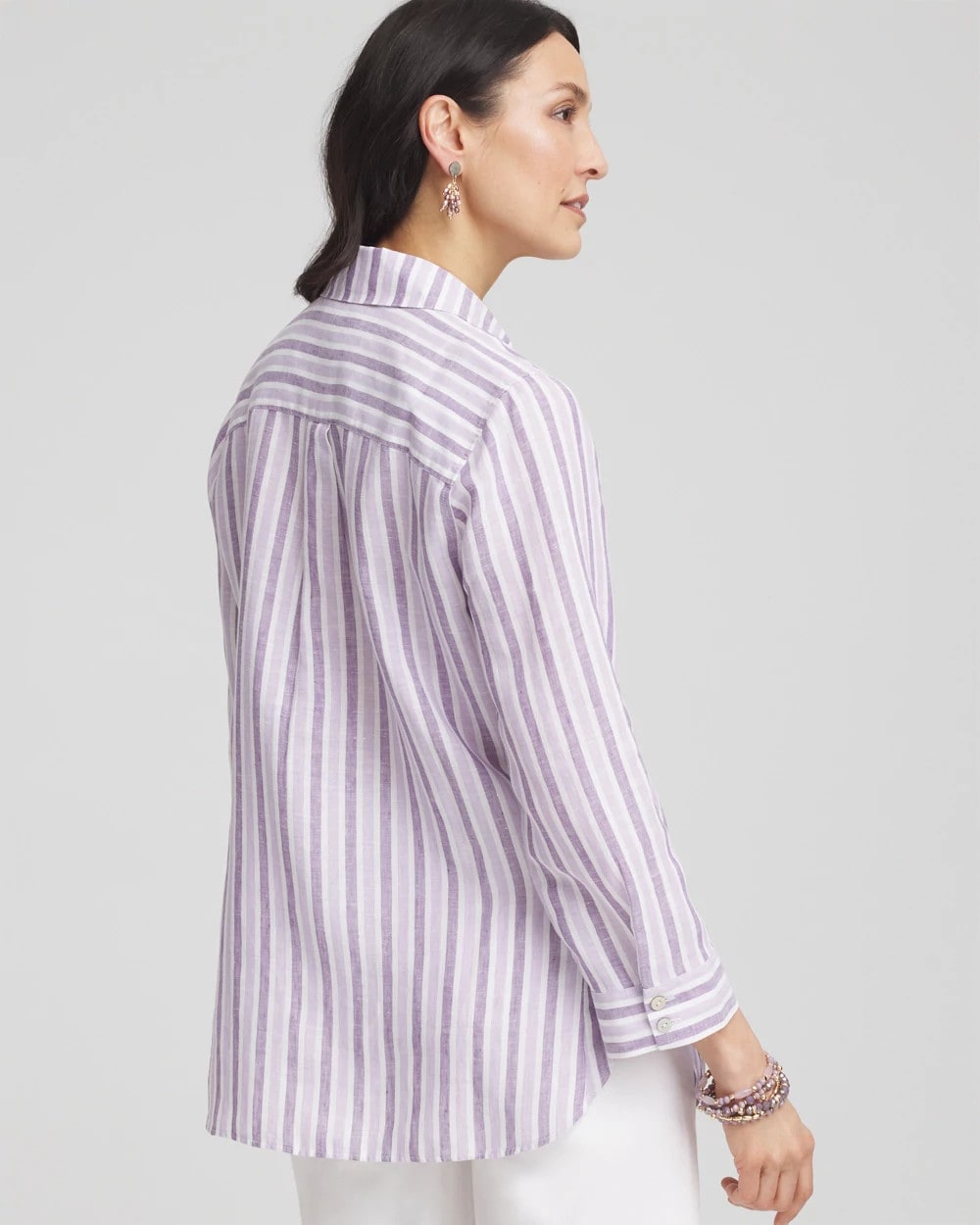 Chico's No Iron™ Plum Striped Linen Shirt Plum Shade