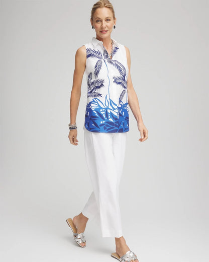 Chico's No Iron™ Palms Sleeveless Sateen Shirt Blue Casa