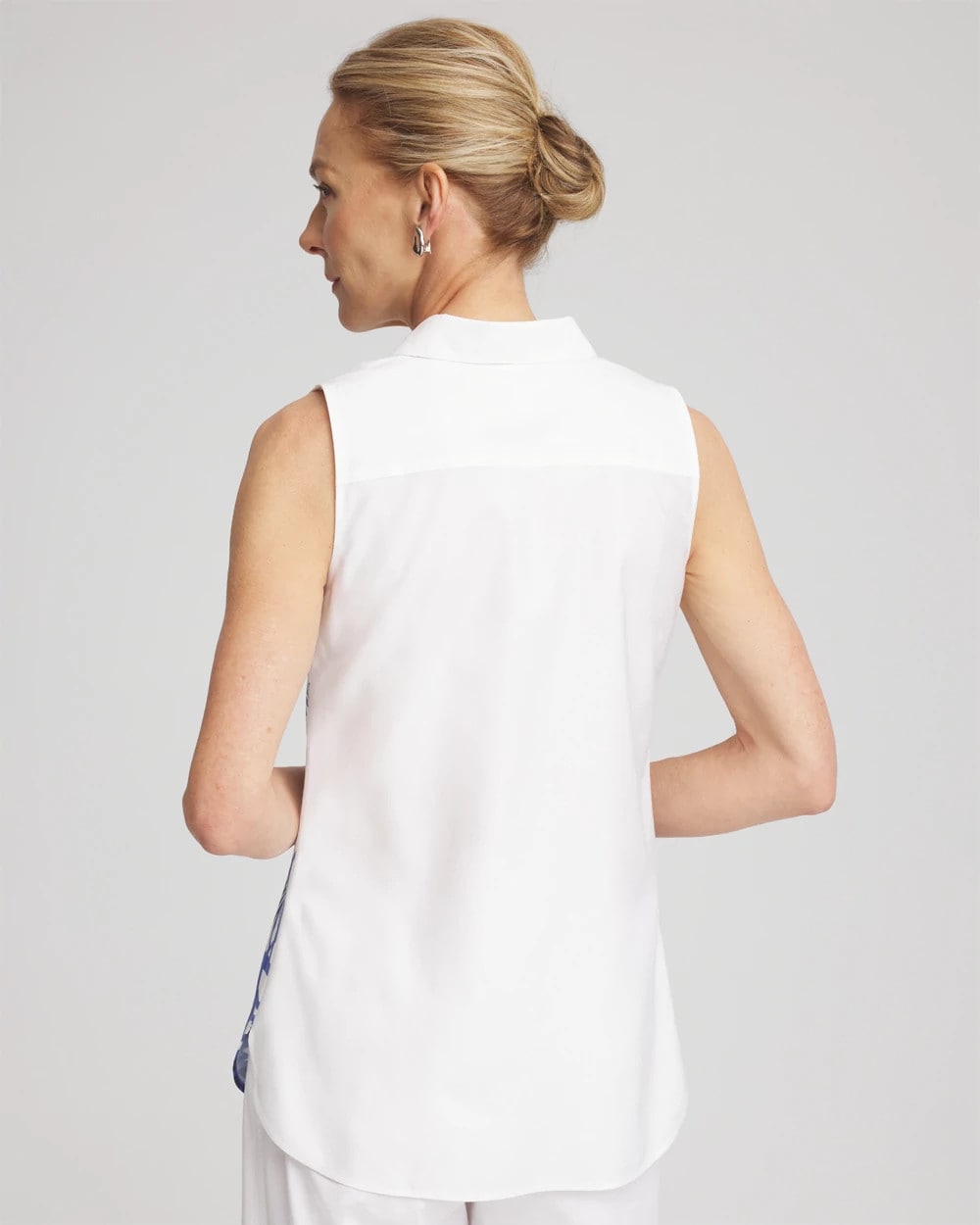 Chico's No Iron™ Palms Sleeveless Sateen Shirt Blue Casa