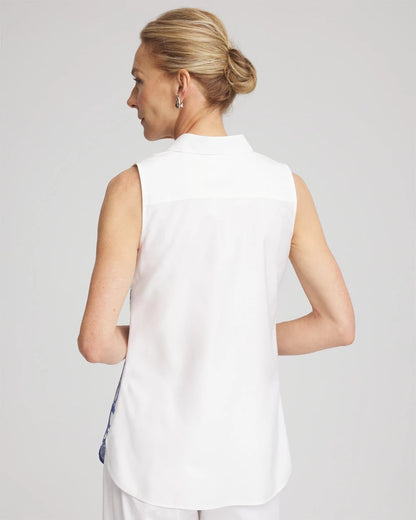 Chico's No Iron™ Palms Sleeveless Sateen Shirt Blue Casa