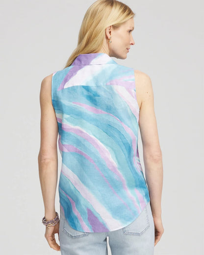 Chico's No Iron™ Linen Tie-Front Sleeveless Shirt Paradiso Blue