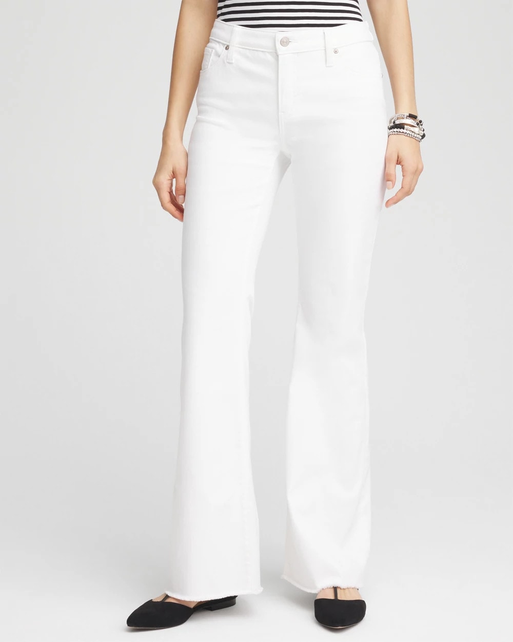 Chico's Girlfriend No Stain Frayed Flared Jeans Alabaster