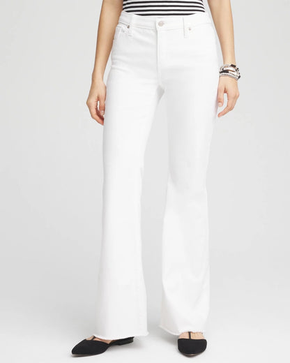 Chico's Girlfriend No Stain Frayed Flared Jeans Alabaster
