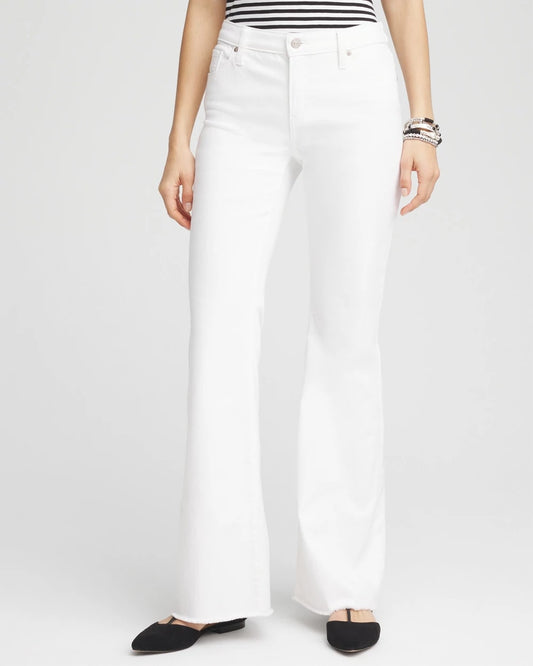 Chico's Girlfriend No Stain Frayed Flared Jeans Alabaster