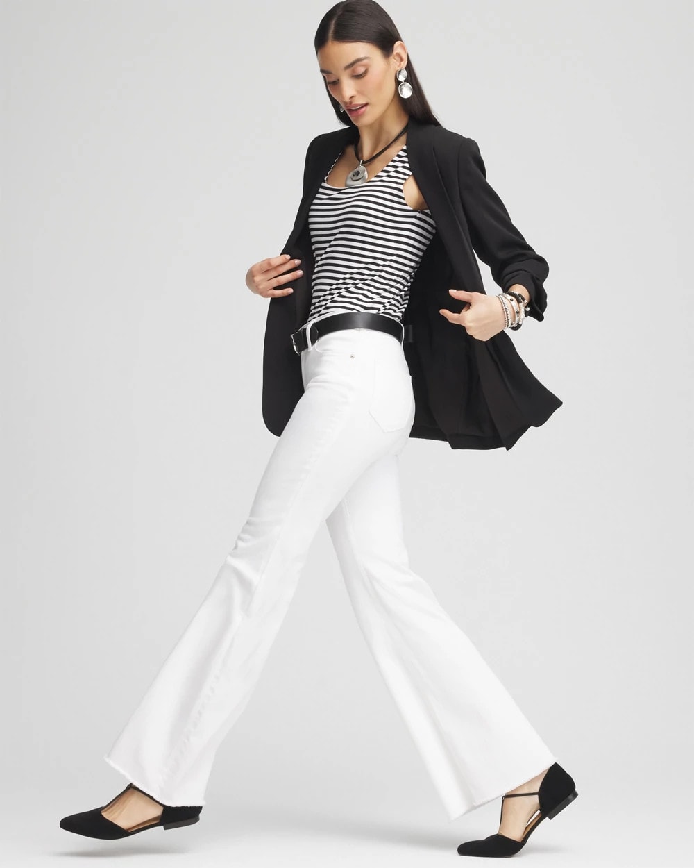 Chico's Girlfriend No Stain Frayed Flared Jeans Alabaster