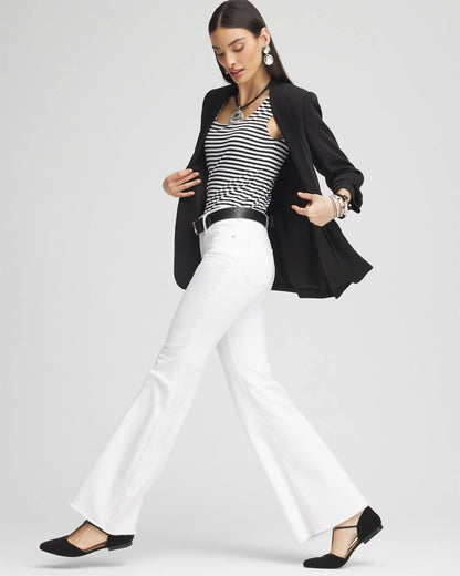 Chico's Girlfriend No Stain Frayed Flared Jeans Alabaster