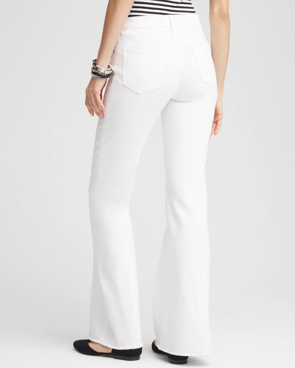 Chico's Girlfriend No Stain Frayed Flared Jeans Alabaster