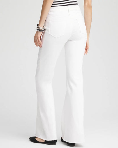 Chico's Girlfriend No Stain Frayed Flared Jeans Alabaster