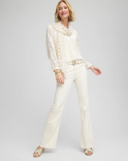 Chico's Petite Girlfriend Flared Leg Jeans English Cream