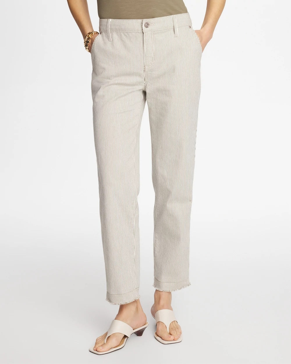 Chico's Stripe Girlfriend Straight Ankle Jeans Lichen